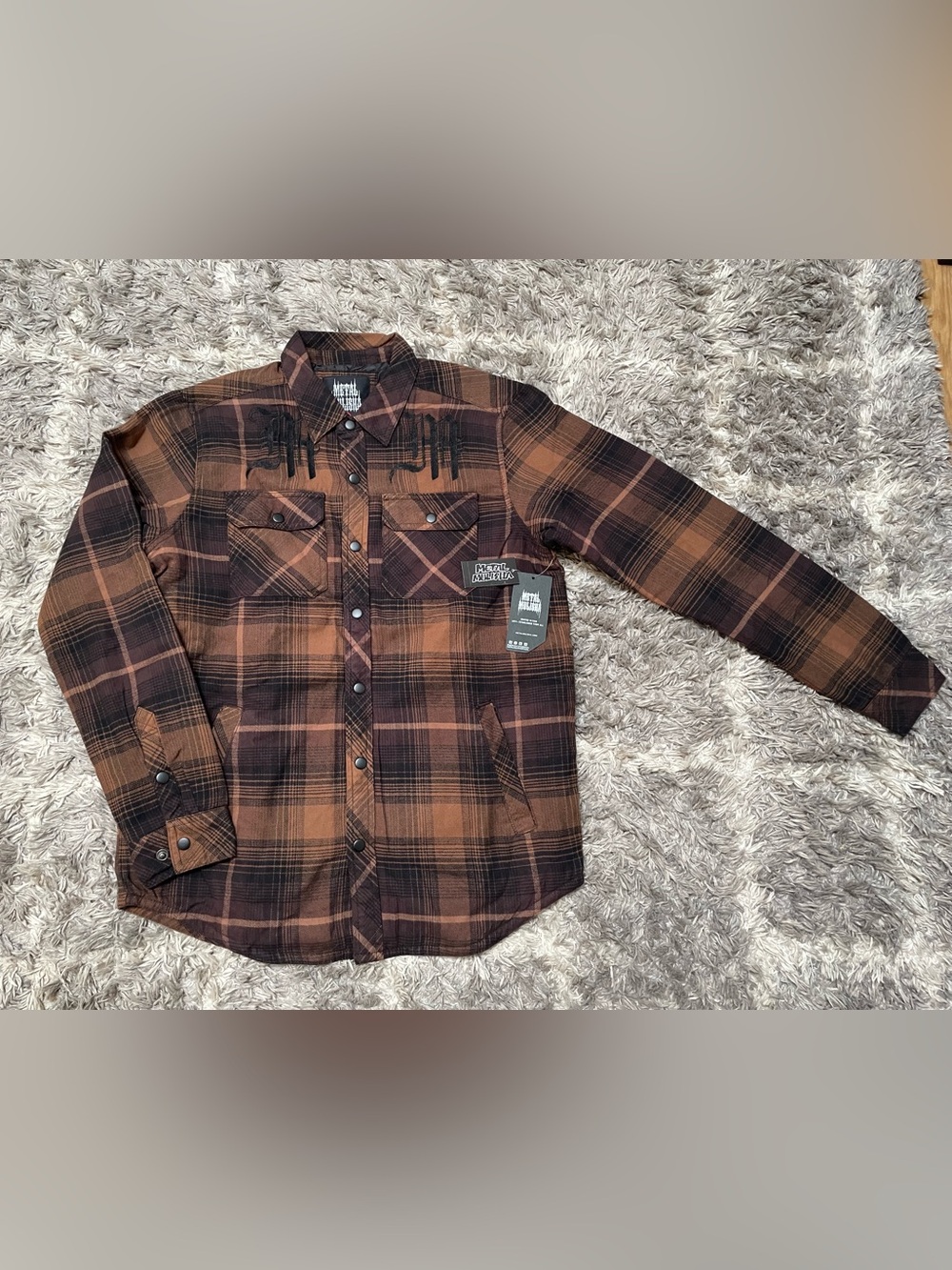 Metal Mulisha Men's Wartime LS Flannel Jacket Brown Plaid Size S New